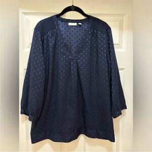 New York & Company dot print top blouse Navy XL